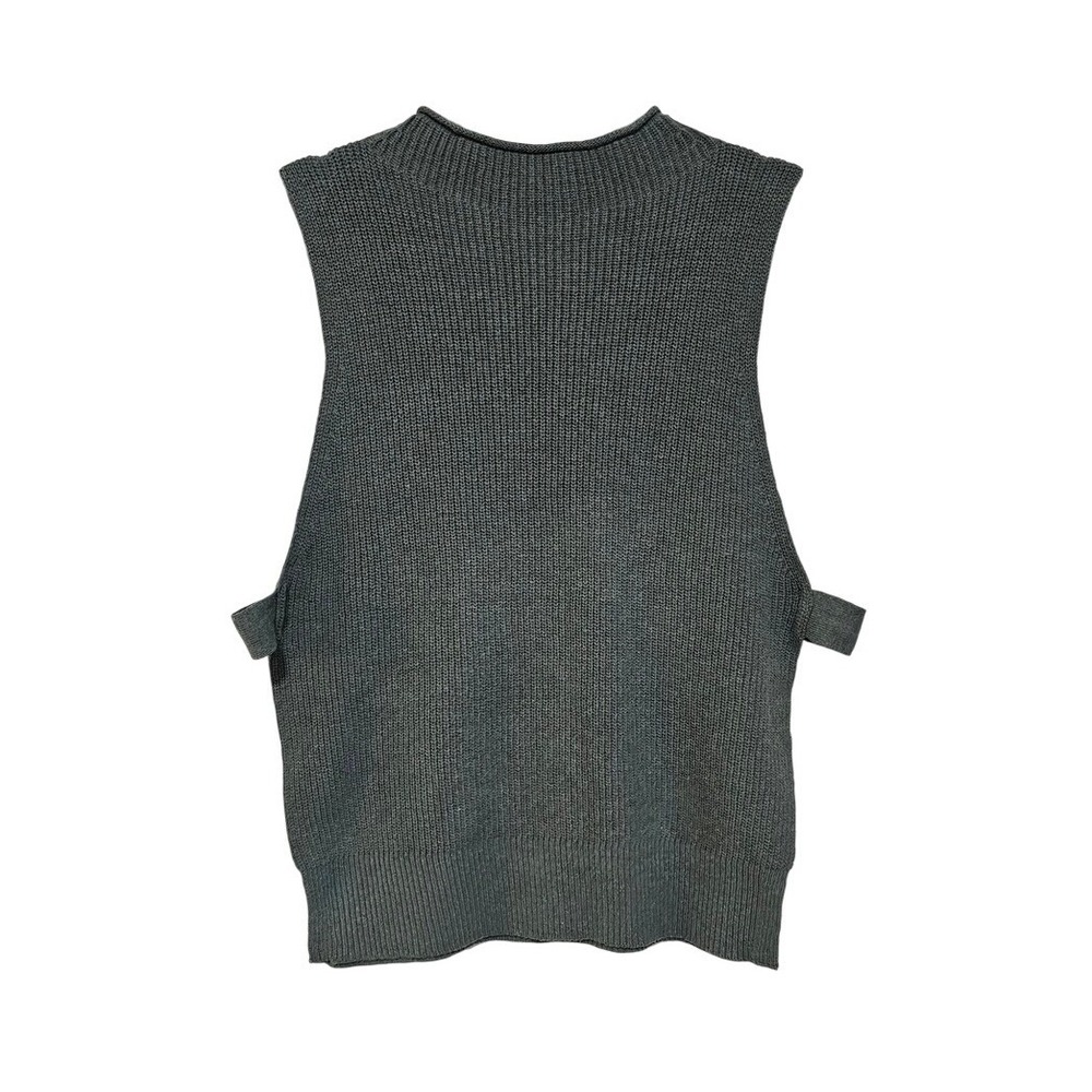 Roll Neck Ribbed Sweater Vest Medium Moss Green Open Side Earthy Layering NEW